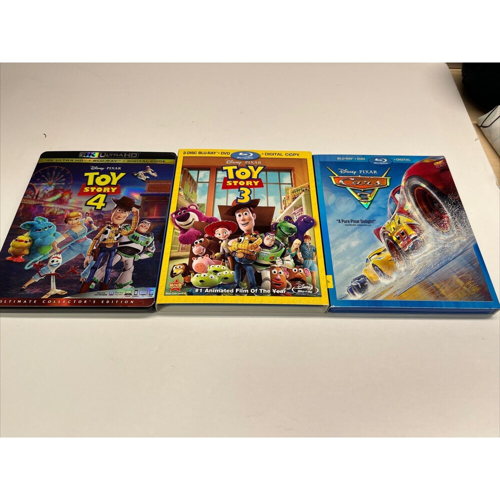 Lot of 3 blu-ray movies Toy Story 3 and 4 and Cars 3 Disney Rare Woody